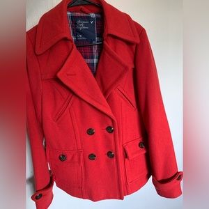 Red wool pea coat